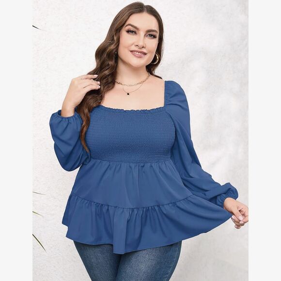 Baby Doll Blue Blouse With Puff Sleeves Size 5XL - Picture 3 of 5